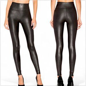 Spanx Black Faux Leather Leggings Stretch Pants Pull On NWT Petite SP and MP